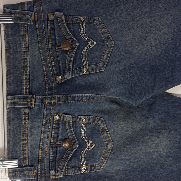 Karma Blue Ultra Stretch Bootcut Button Back Pockets Size 5 - Picture 8 of 16